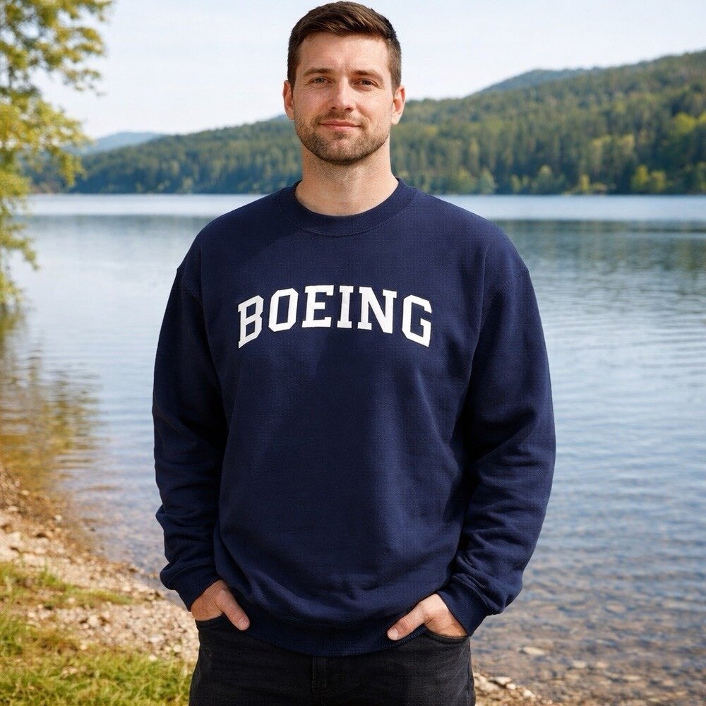 NEW Oarsman Boeing‎ Patch Varsity Crewneck Sweater in Navy Collegiate Preppy XL
